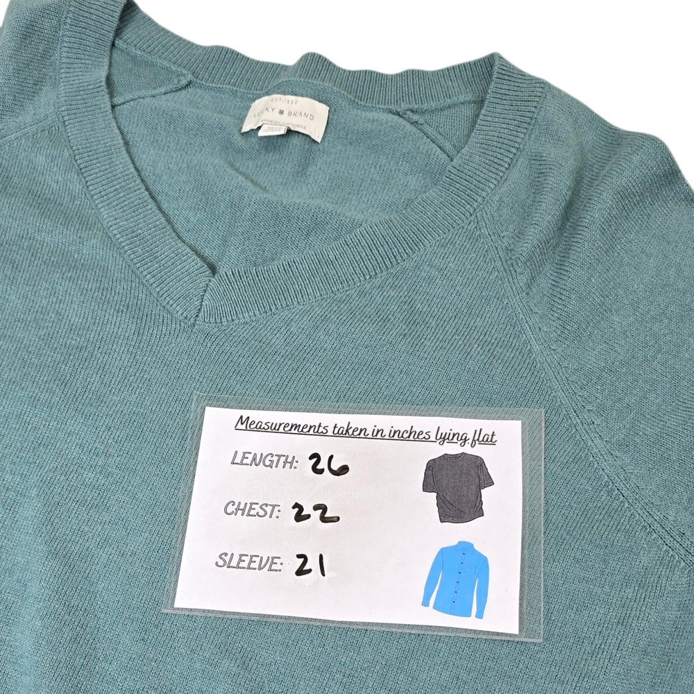 Lucky Brand Sweater M Mint Blue Cotton Blend V-Neck Raglan Classic Minimalist - Picture 10 of 10